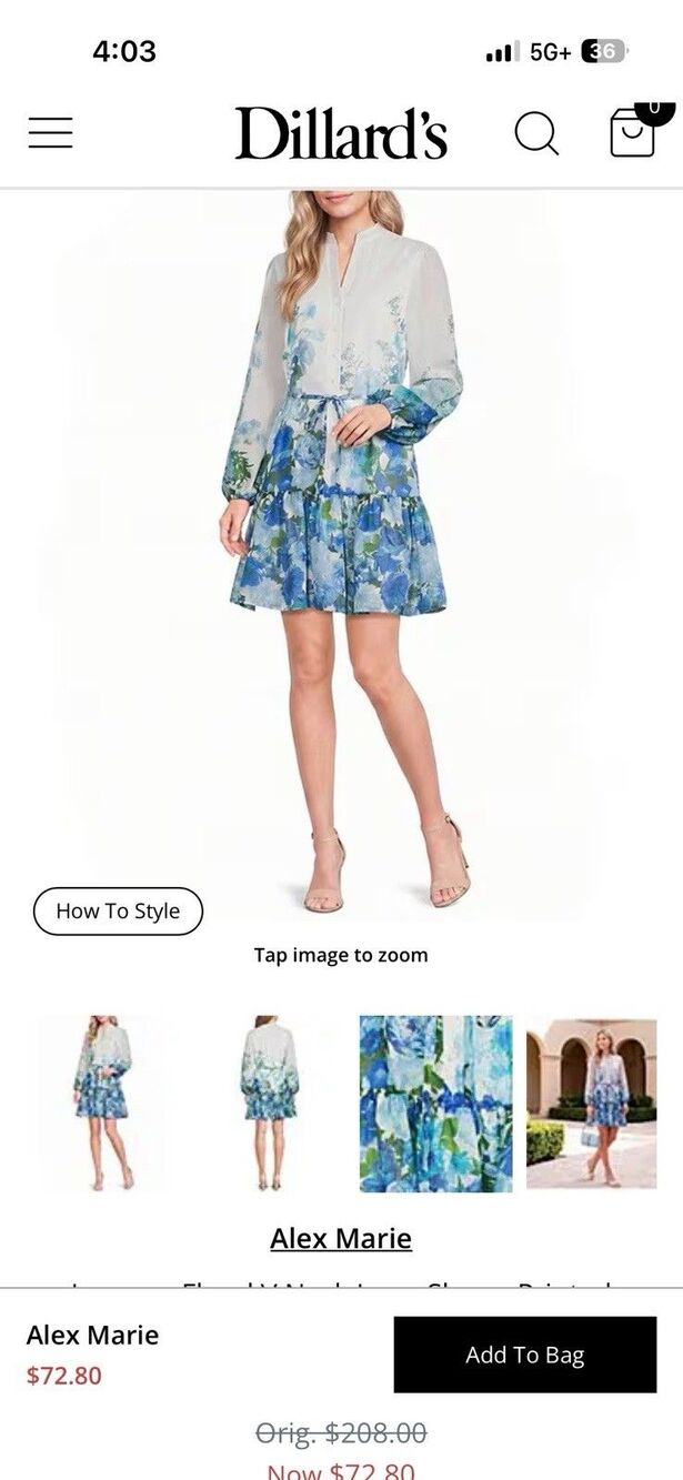 Alex Marie Lorenza Floral V Neck Long Sleeve Printed Novelty Dress Sz 6